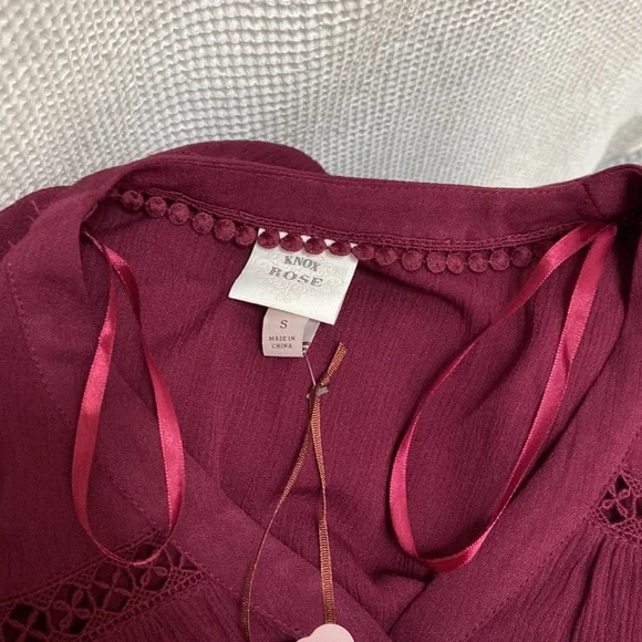 NWT Women’s Knox Rose Bohemian wine red flowy long-sleeved dress. Size small. - Picture 10 of 16